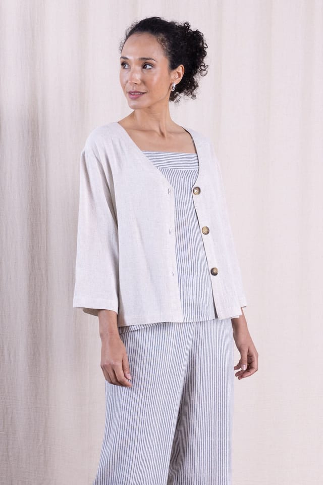 Nomads Clothing Nomads Clothing Women's Women Linen Bled V Neck Jacket in Natural - 3