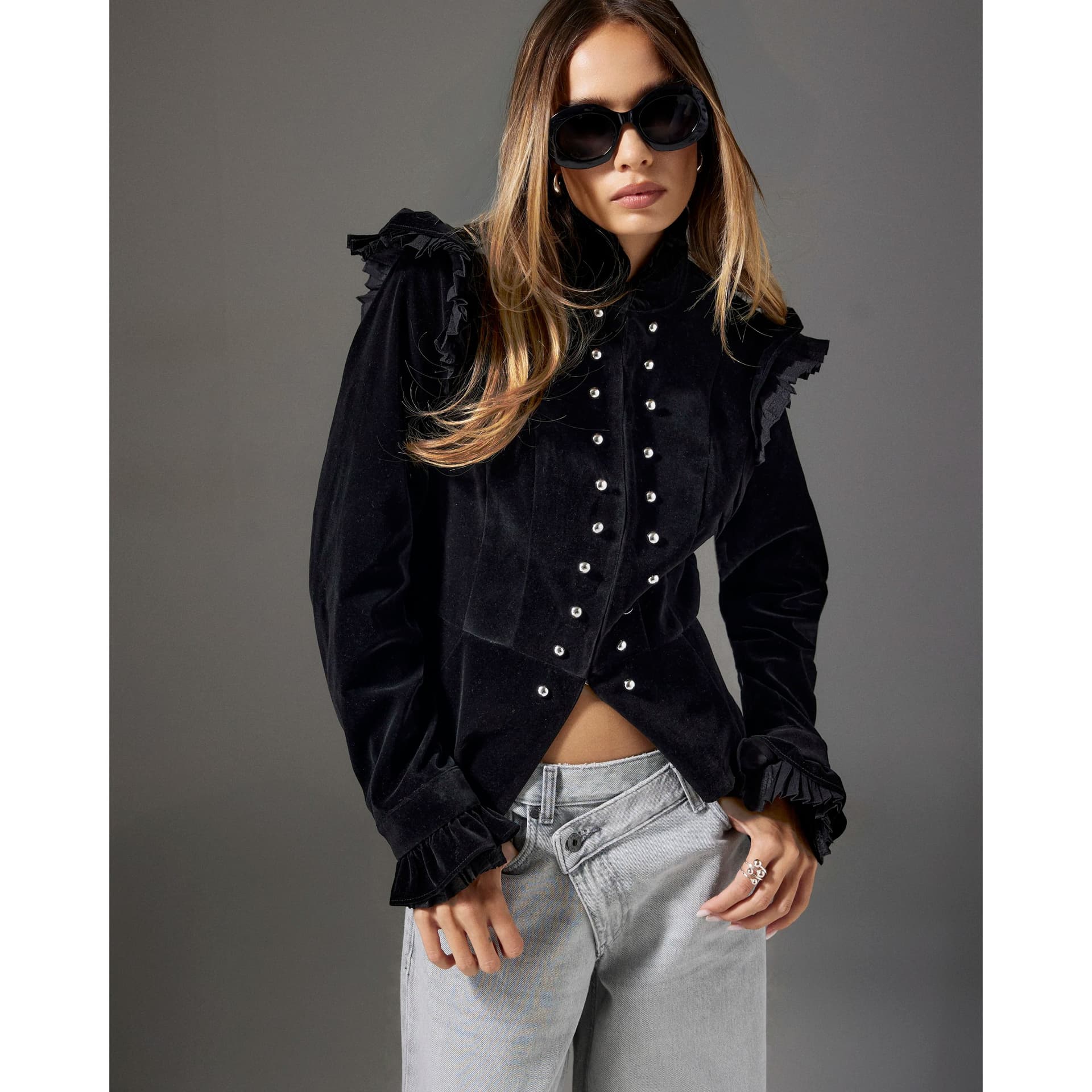 River Island River Island Womens Black Velvet Drummer Jacket