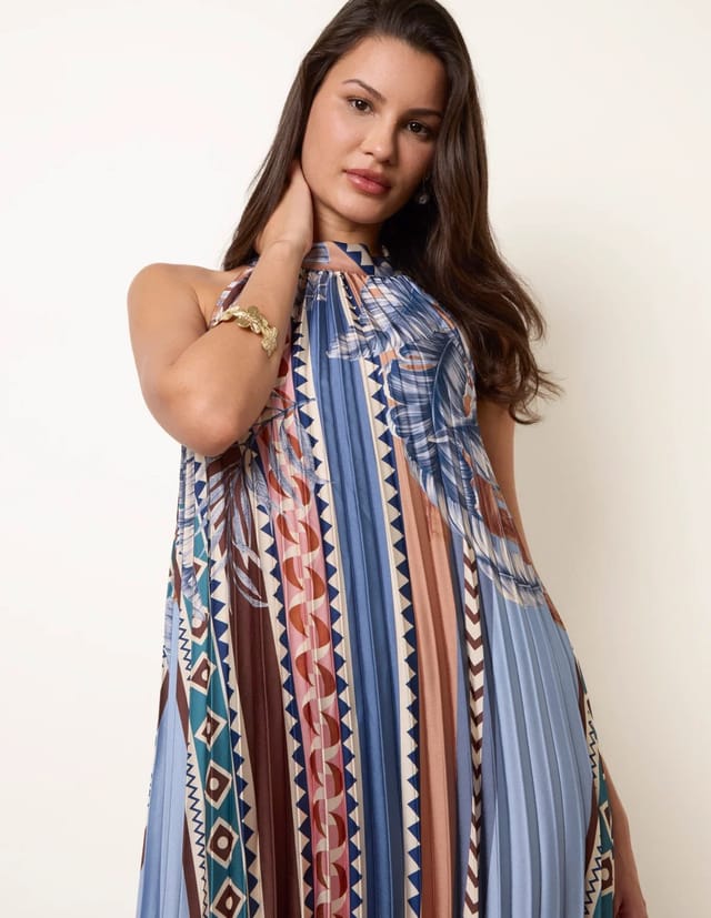 Blue Vanilla Satin Pleated Dress - 2