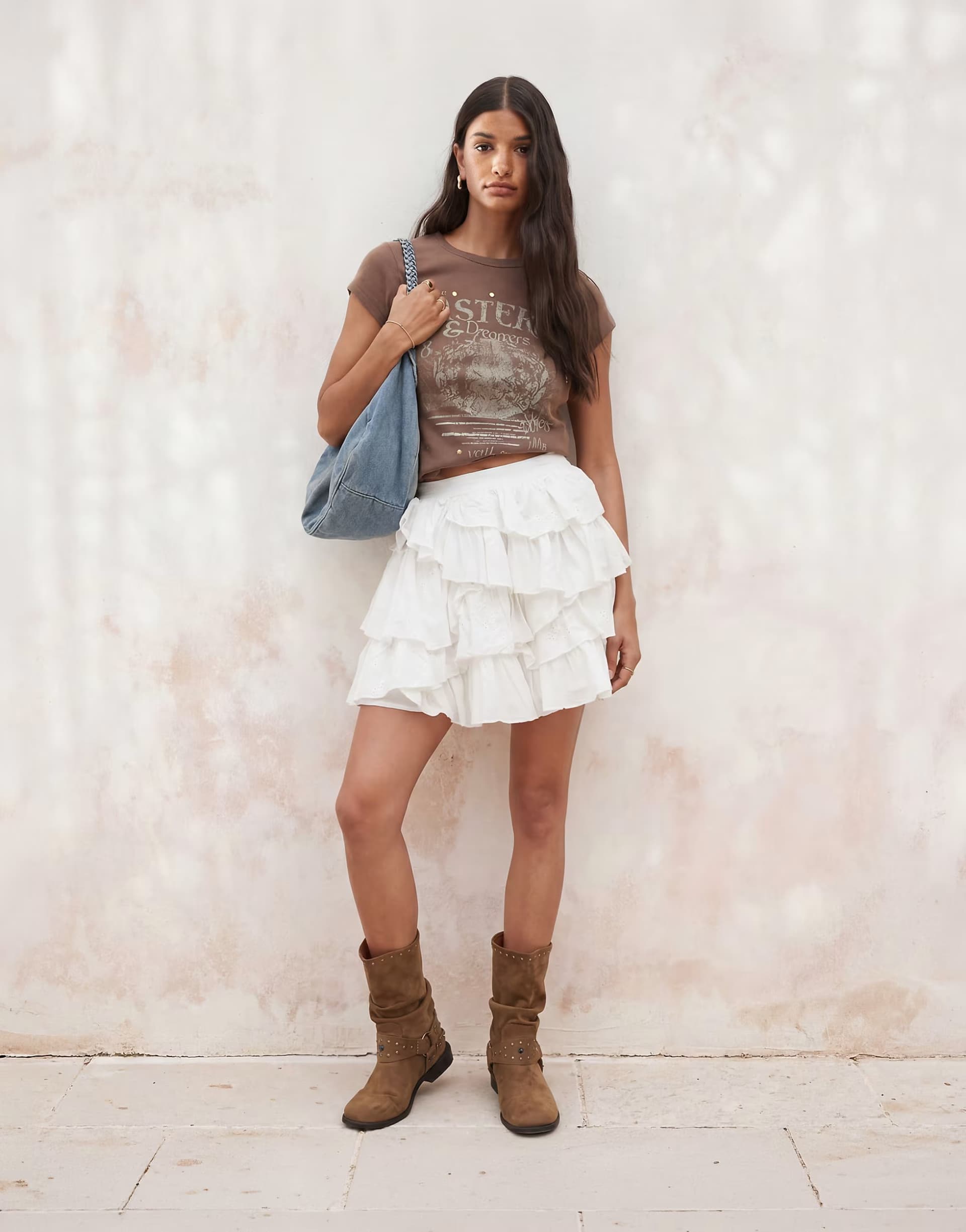 ASOS Miss Selfridge embroidered cotton ruffle mini skirt