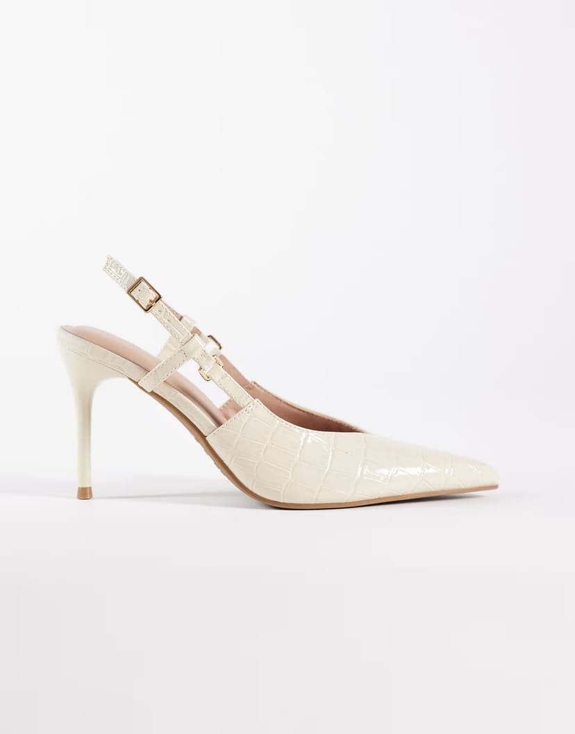 ASOS New Look cutout slingback heeled shoe in cream - 1