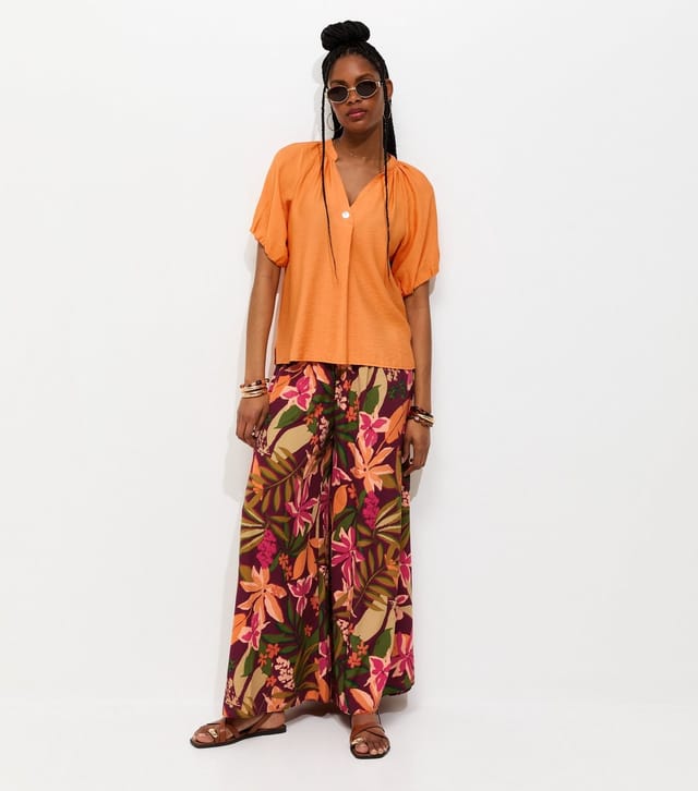New Look Women's Green Crepe Tropical Print Palazzo Trousers New Look - 3