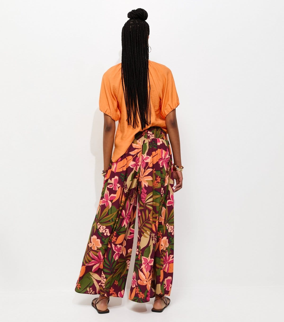 New Look Women's Green Crepe Tropical Print Palazzo Trousers New Look - 4
