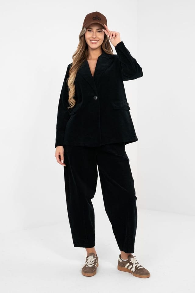 Love Lace Love Lace Women's Cotton Corduroy Blazer for Work & Daily in Black - 2