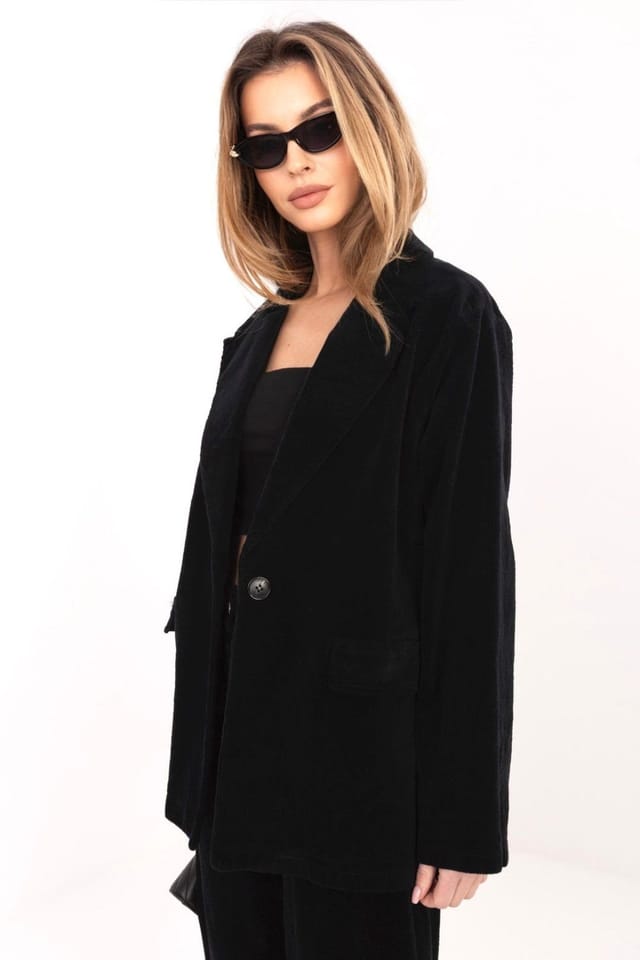 Love Lace Love Lace Women's Cotton Corduroy Blazer for Work & Daily in Black - 3