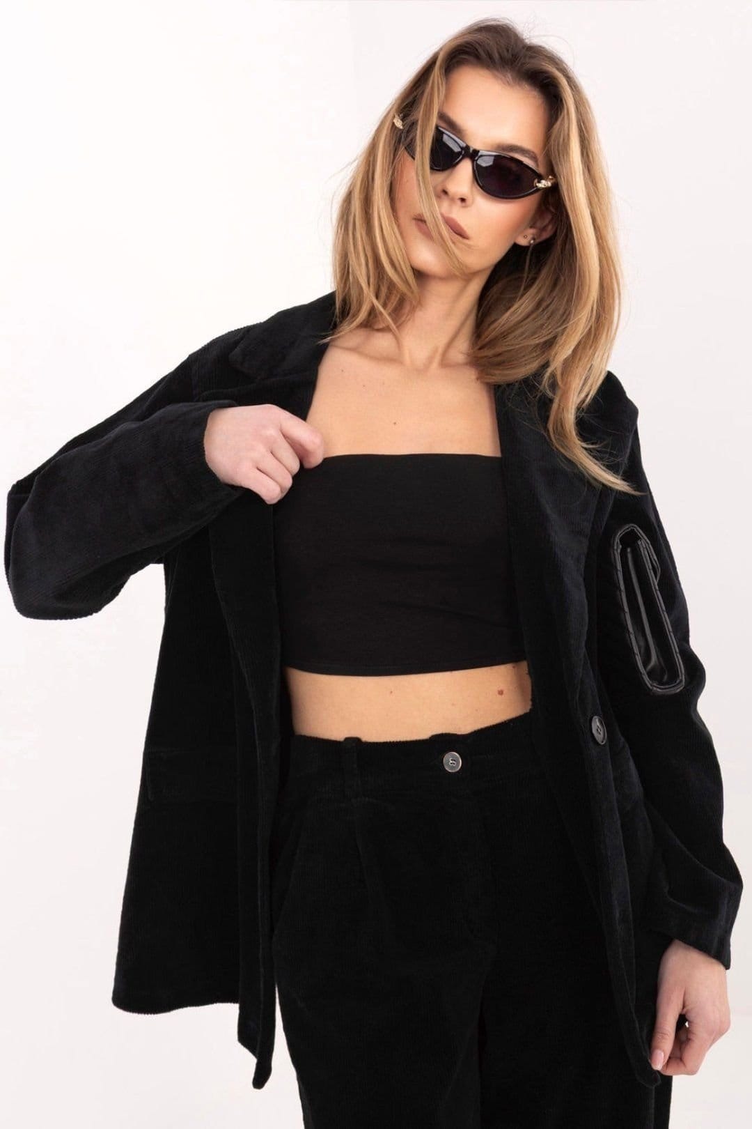 Love Lace Love Lace Women's Cotton Corduroy Blazer for Work & Daily in Black - 4