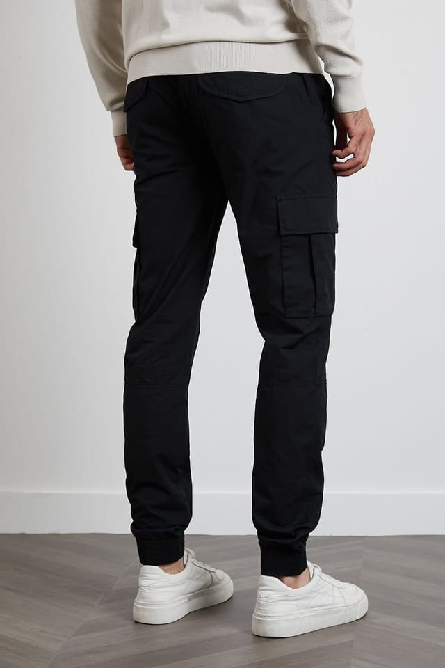 Threadbare Threadbare Men's 'Prince' Cotton Cuffed Cargo Trousers in Black - 2