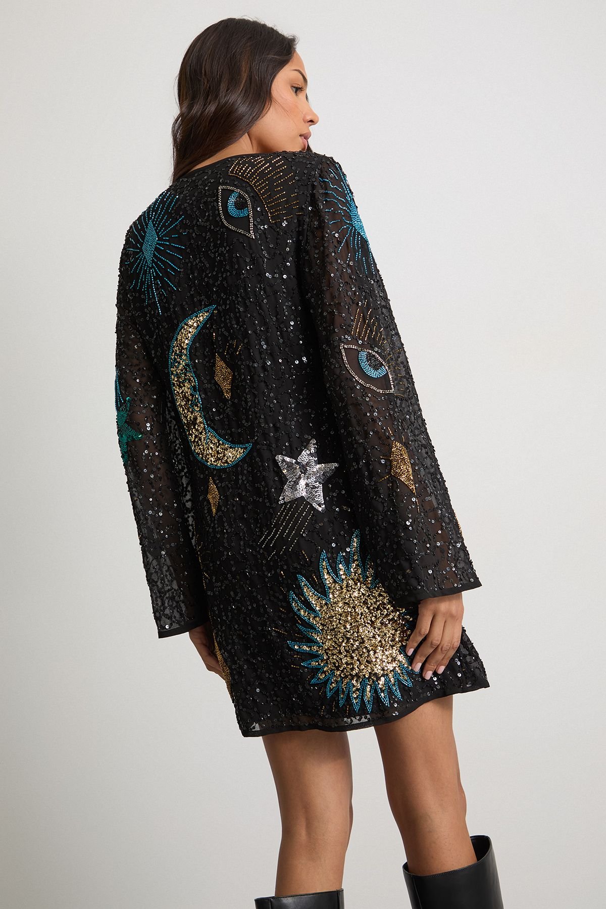 Warehouse Warehouse Women's Celestial Sequin Embellished Mini Dress in Black - 3