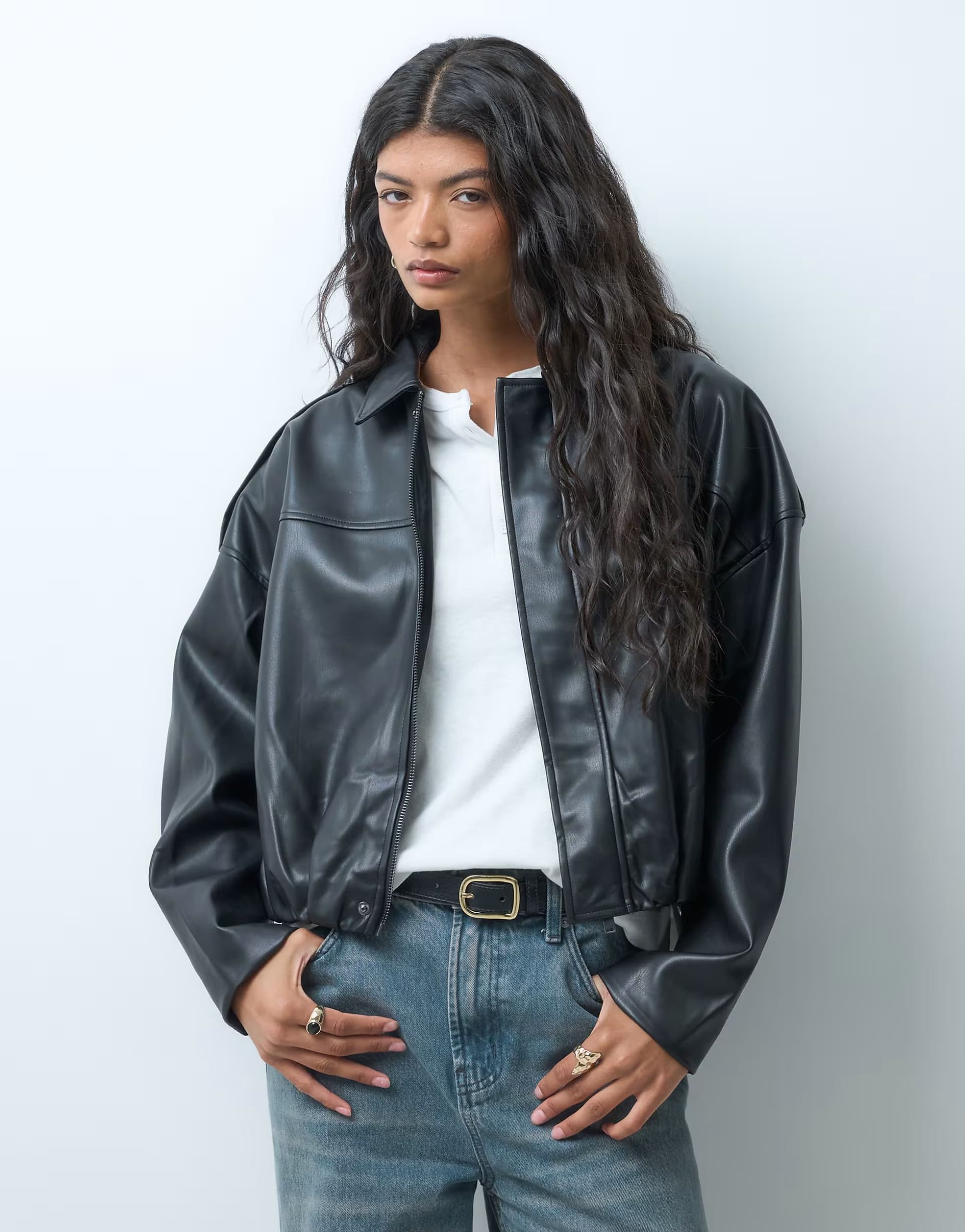 ASOS ONLY faux leather bomber jacket in black