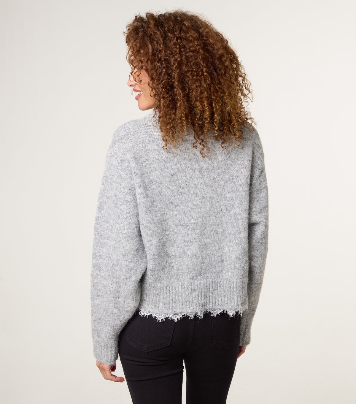 Blue Vanilla Women's Grey Lace Hem Jumper Blue Vanilla New Look - 4