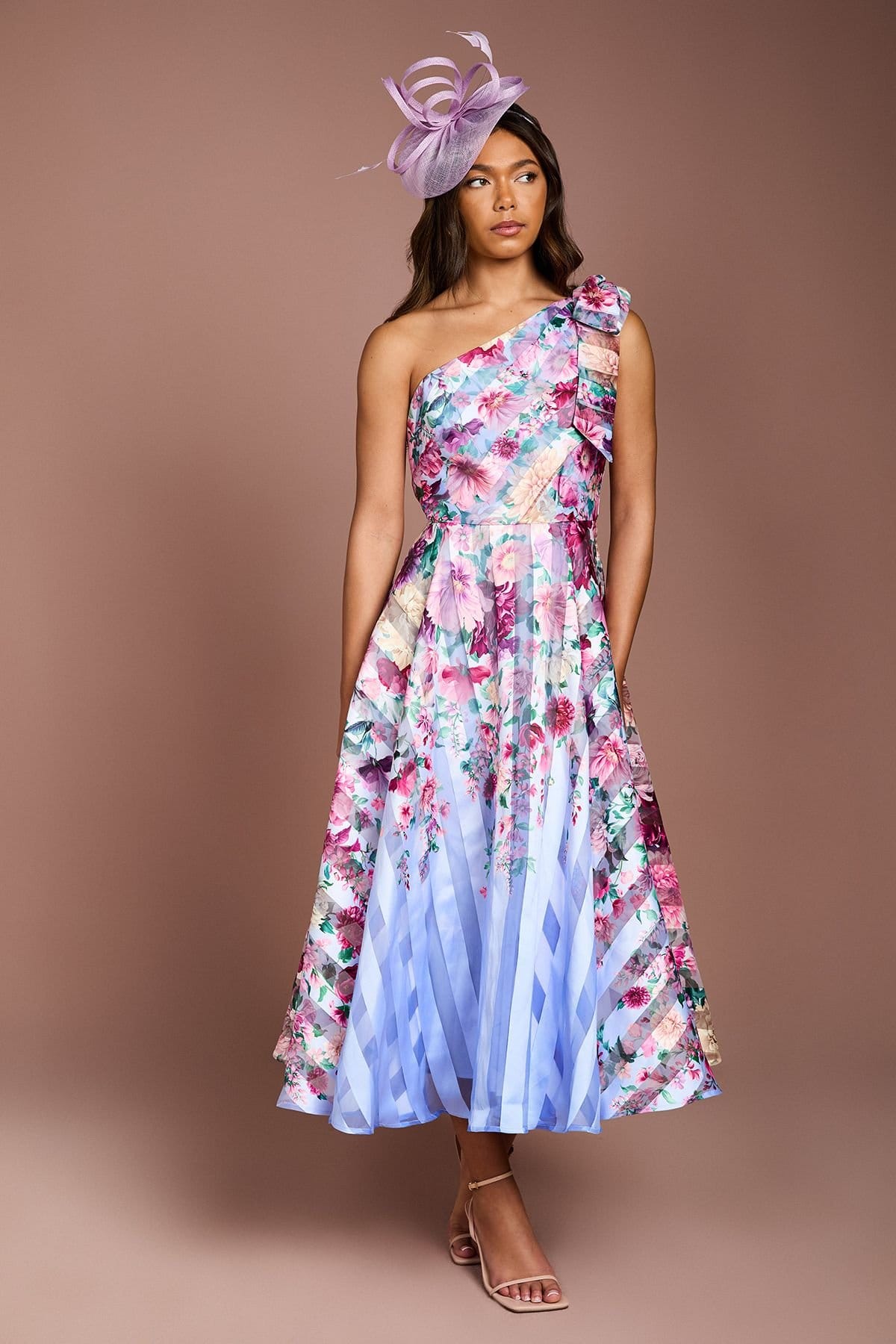 Coast Blue Floral One Shoulder Midi Dress