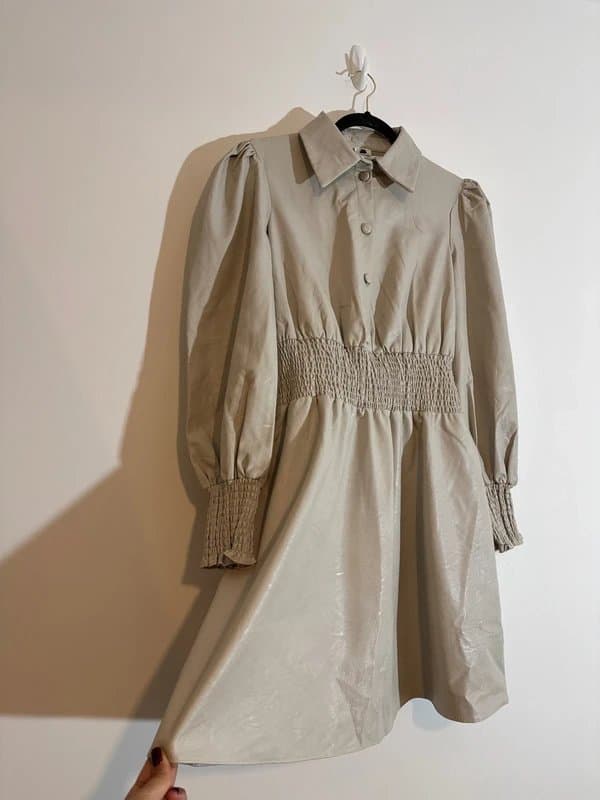 River Island New (no tag) River Island Faux Leather Gathered Waist Mini Dress- Size 8 -Grey