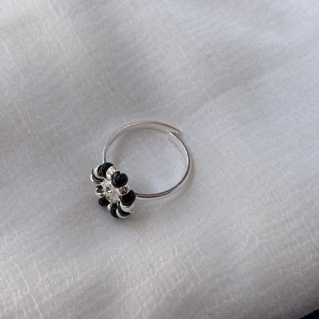 The Colourful Aura The Colourful Aura Women's Adjustable Silver Black Floral Slim Daisy Dainty Midi Ring - 2
