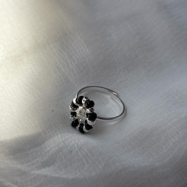The Colourful Aura The Colourful Aura Women's Adjustable Silver Black Floral Slim Daisy Dainty Midi Ring - 3