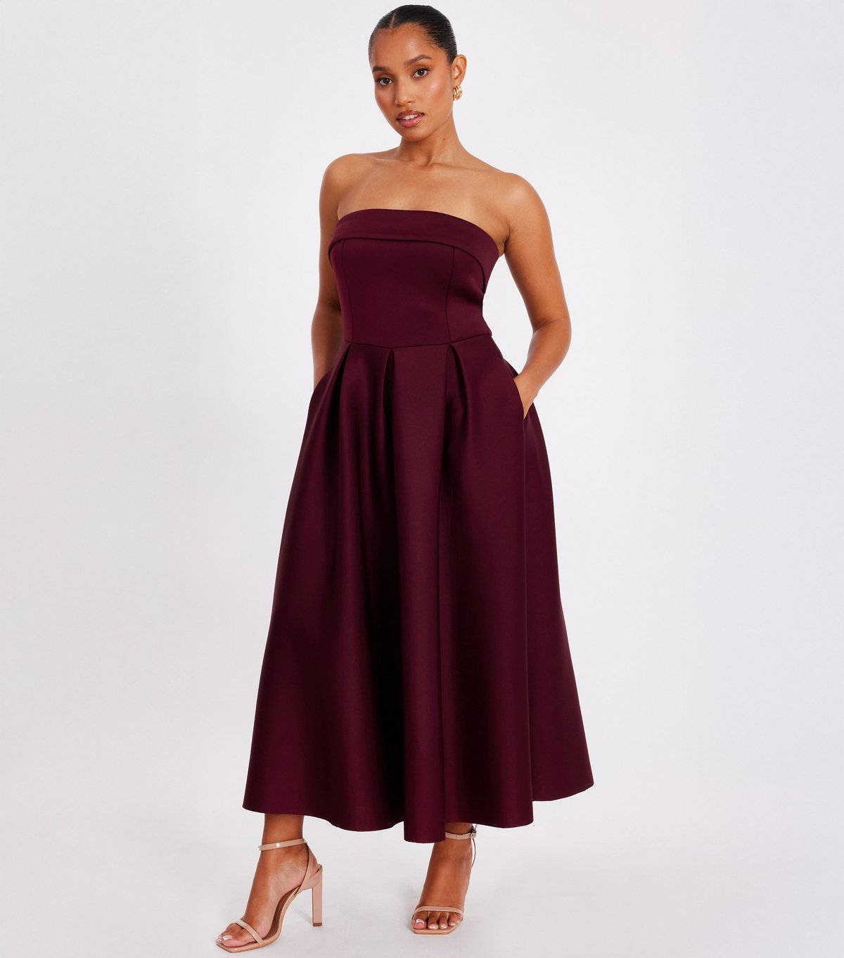 Quiz Women's Petite Burgundy Bandeau Midi Dress Quiz New Look - 2