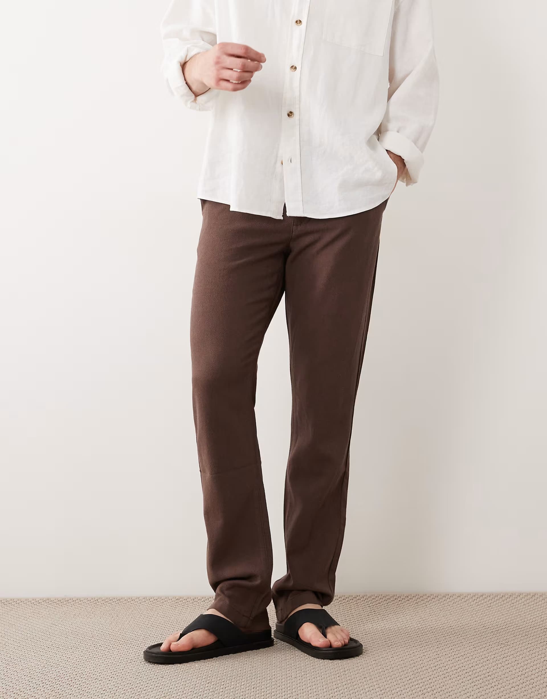 ASOS ASOS DESIGN slim linen blend trousers in brown