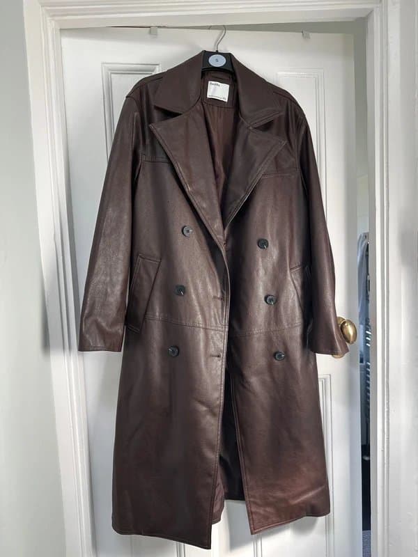 Bershka Bershka brown leather trench coat XS
