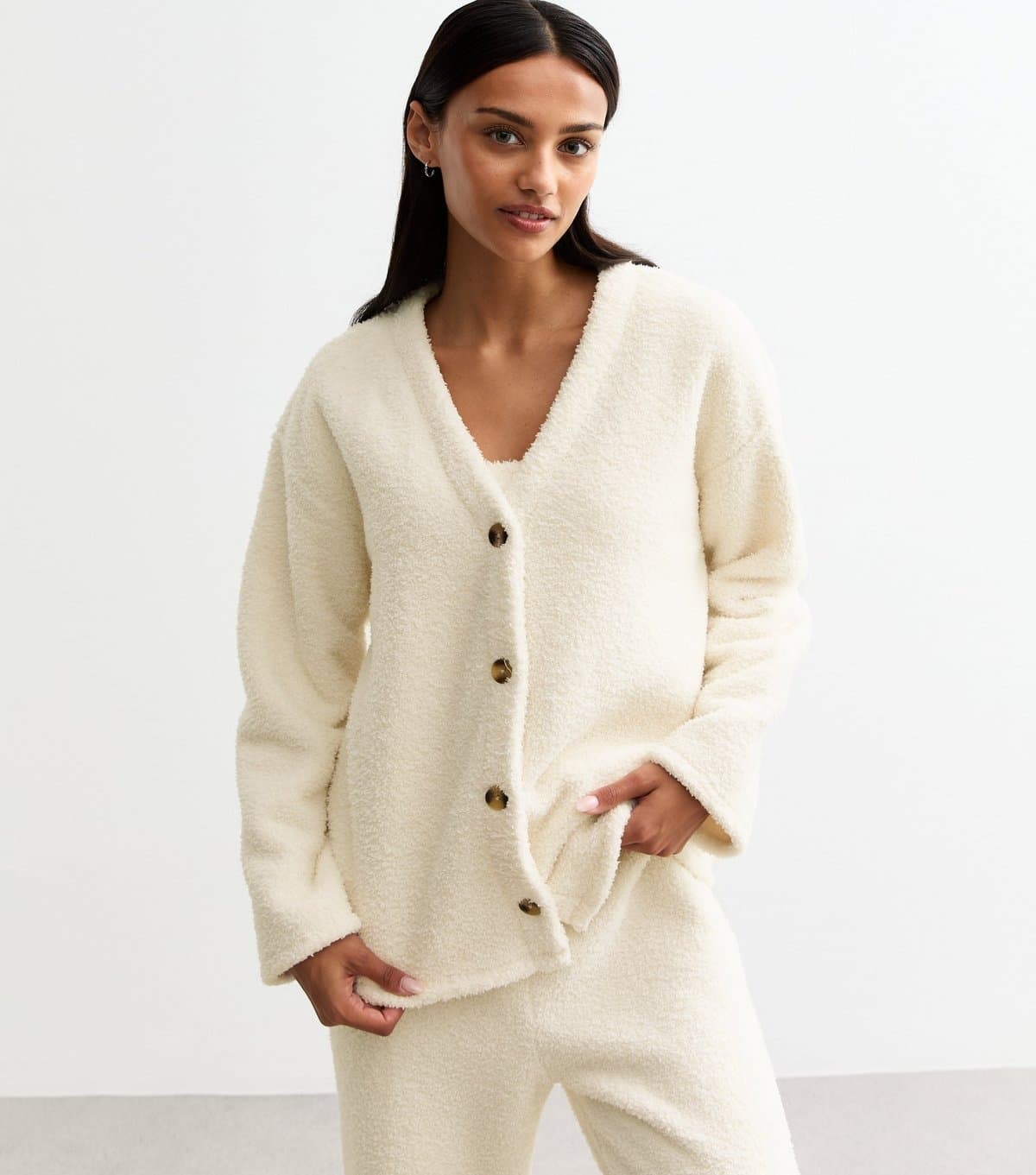 New Look Women's Off White Bouclé Cardigan New Look