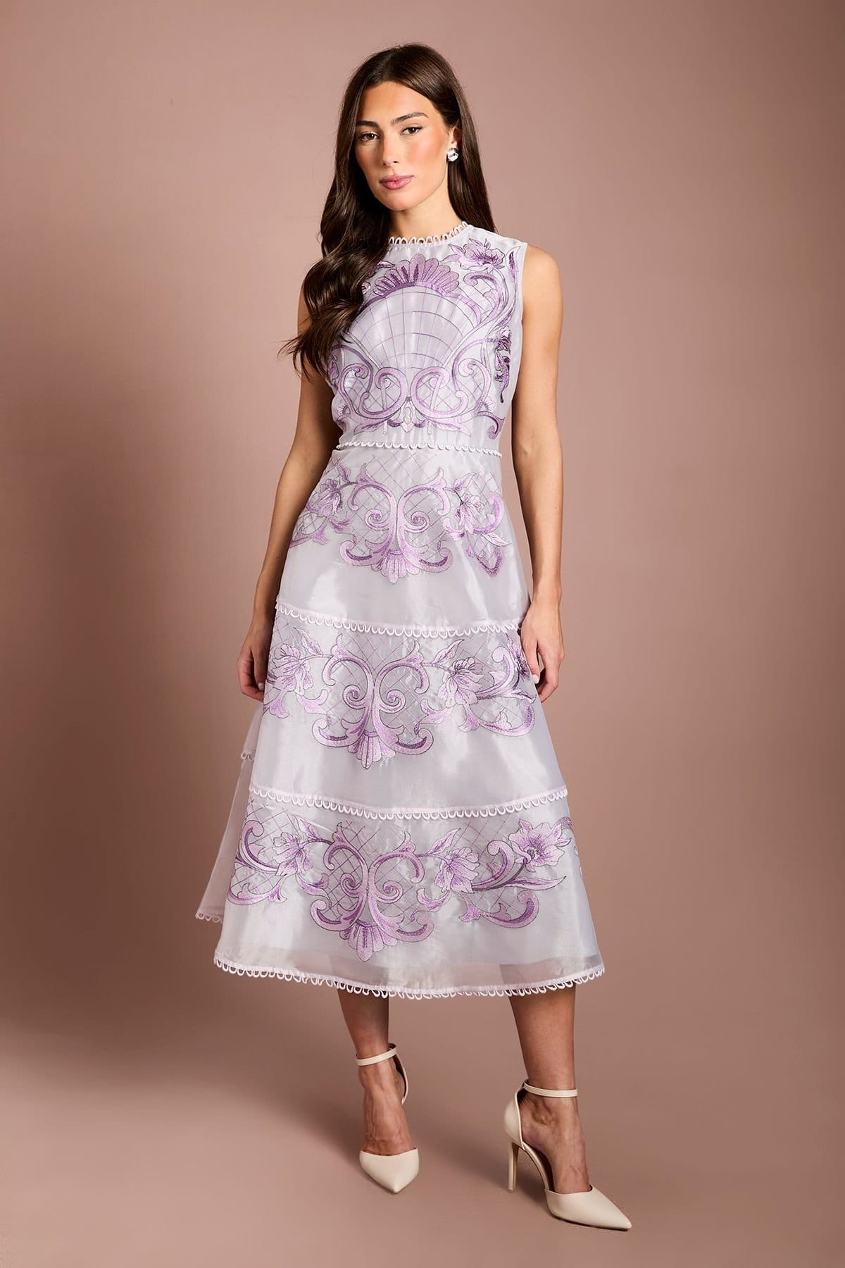 Coast Purple Embroidered Organza Lace Midi Dress
