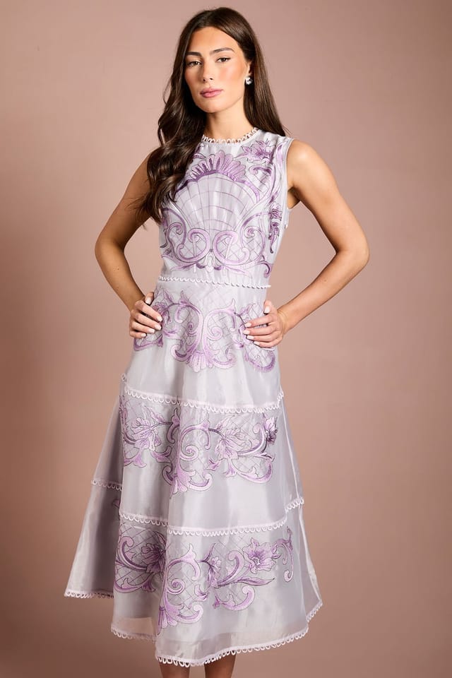 Coast Coast Women's Placement Embroidered Organza Lace Midi Dress in Purple - 2