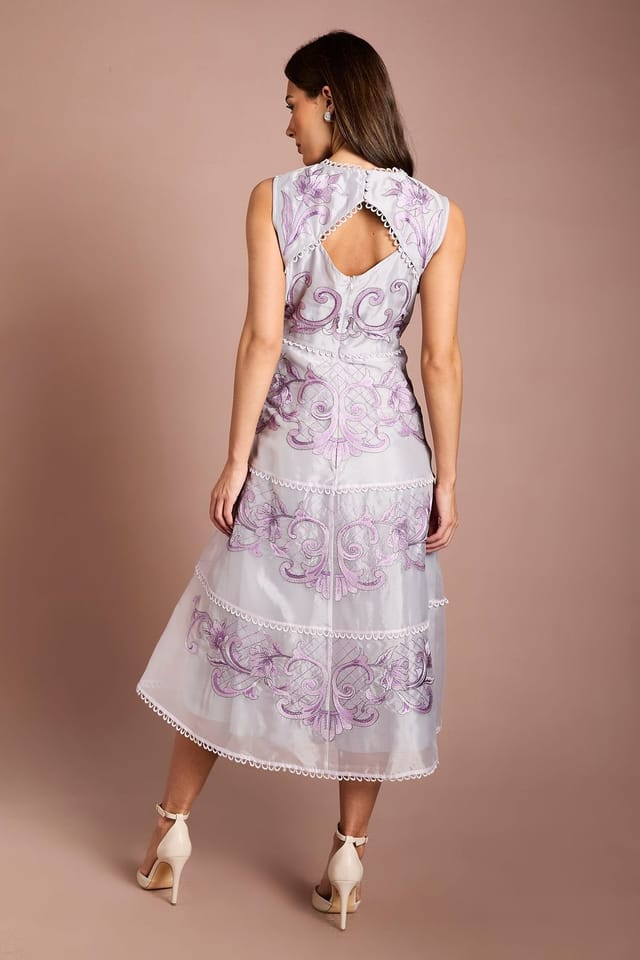 Coast Coast Women's Placement Embroidered Organza Lace Midi Dress in Purple - 3