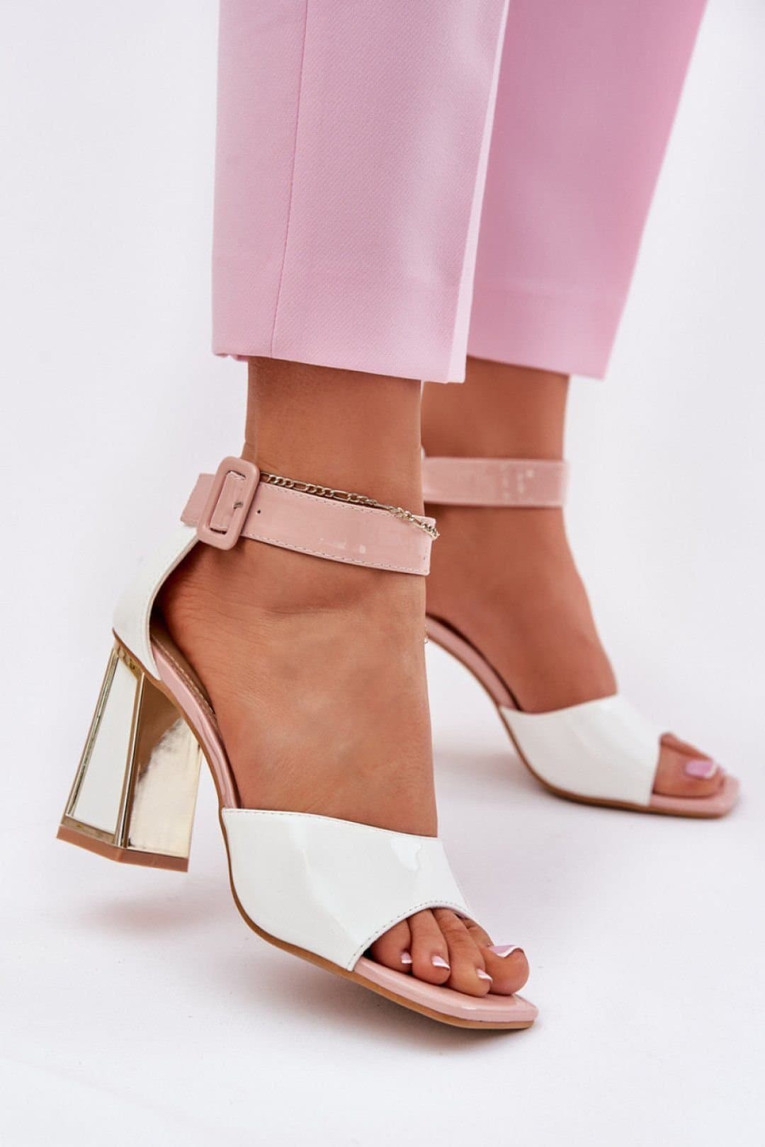 Love Lace Love Lace Women's Elegant Column Heel Sandals with Buckle Fastening Comfort Fit in White
