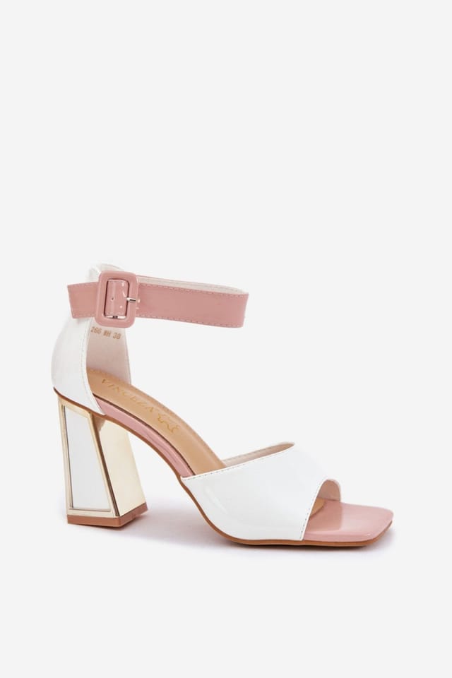 Love Lace Love Lace Women's Elegant Column Heel Sandals with Buckle Fastening Comfort Fit in White - 2