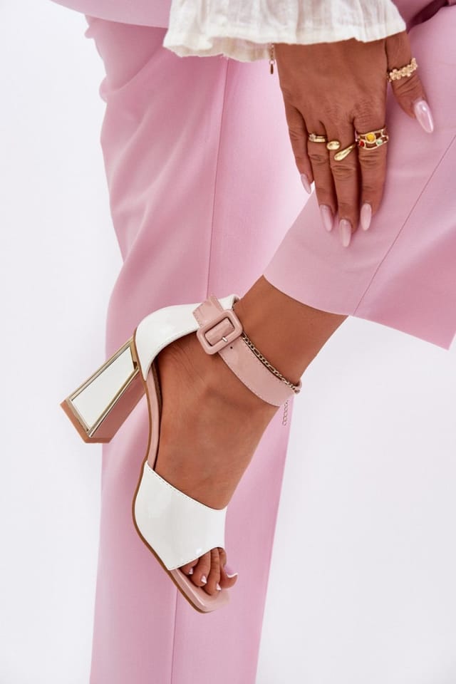 Love Lace Love Lace Women's Elegant Column Heel Sandals with Buckle Fastening Comfort Fit in White - 3