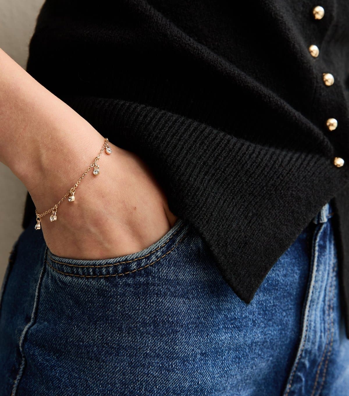 New Look Gold Tone Diamante Charm Bracelet New Look