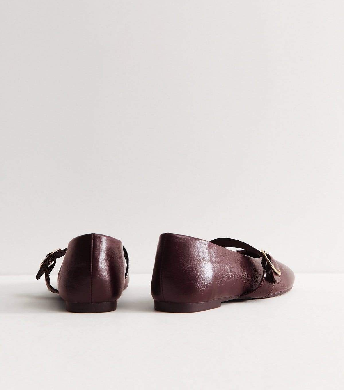 New Look Women's Dark Burgundy Faux Leather Mary Jane Flats Vegan New Look - 4