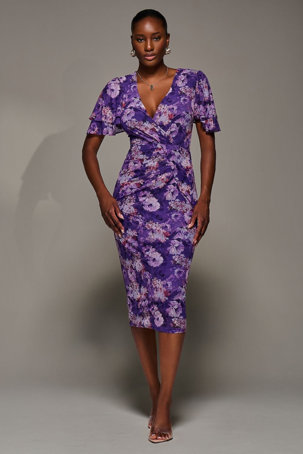 Jolie Moi Jolie Moi Women's Angel Sleeve Mesh Bodycon Dress in Purple - 3