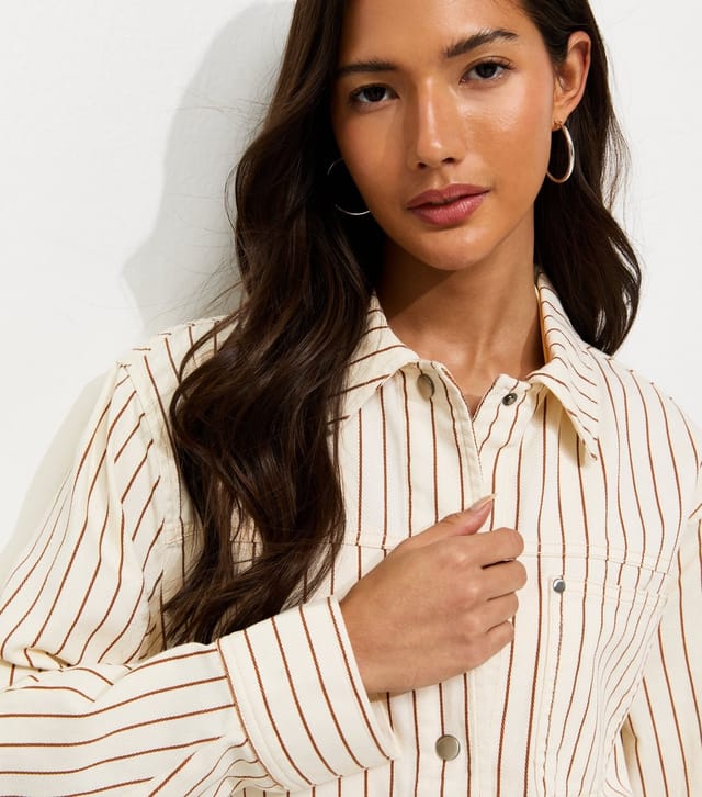New Look Women's Cream Stripe Longline Cotton Shacket New Look - 2