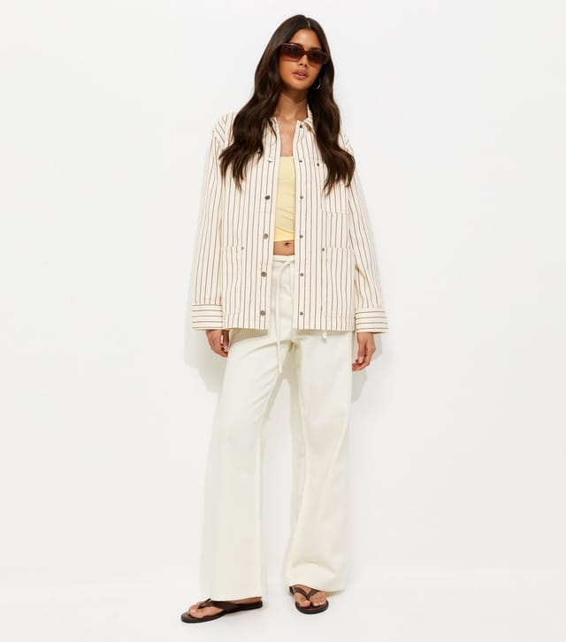 New Look Women's Cream Stripe Longline Cotton Shacket New Look - 3