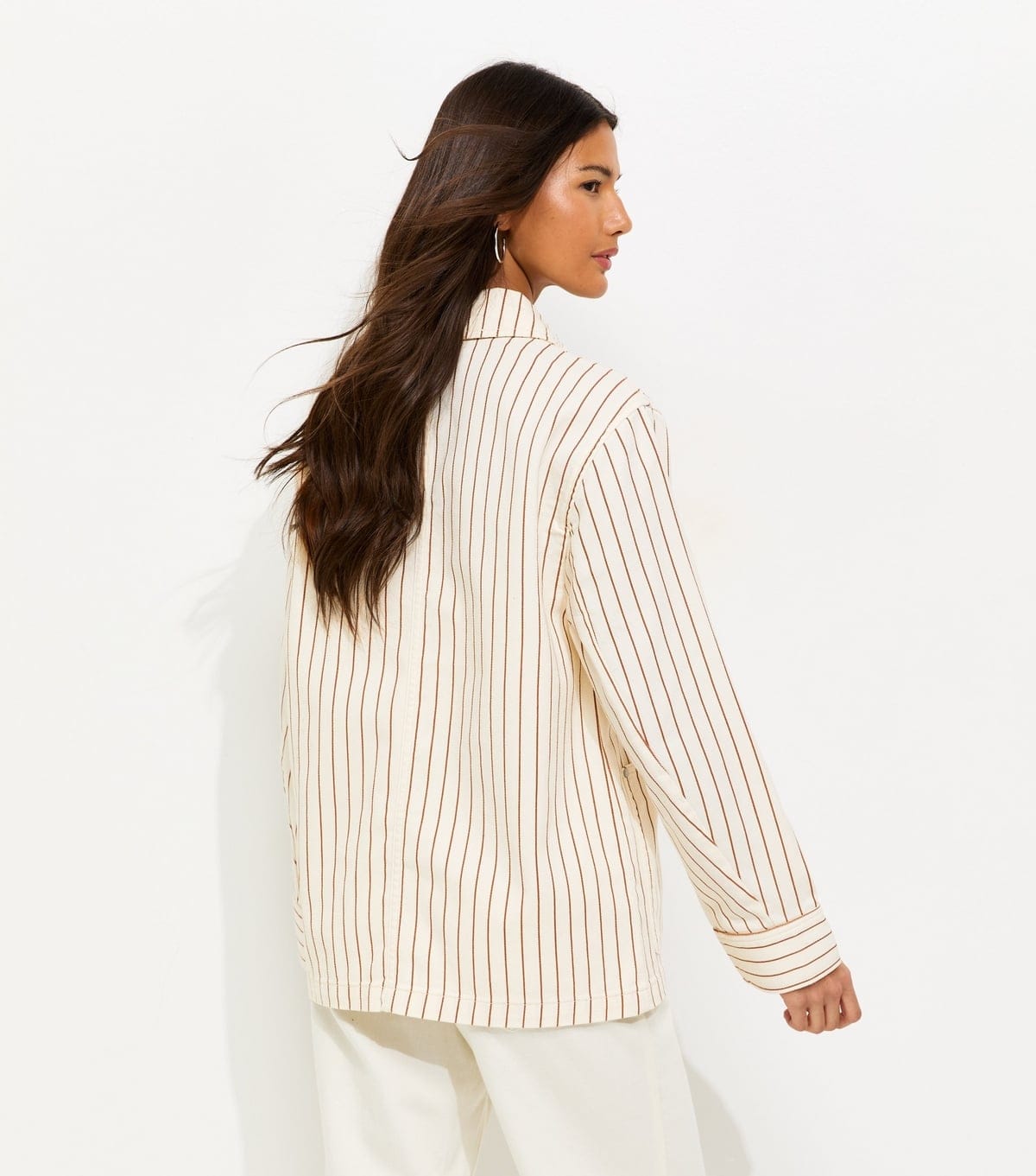 New Look Women's Cream Stripe Longline Cotton Shacket New Look - 4