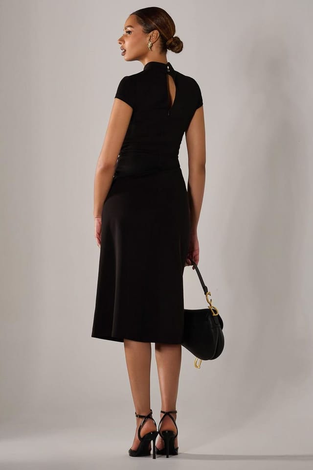 Jolie Moi Jolie Moi Women's Ponte Cap Sleeve Midi Dress in Black - 2