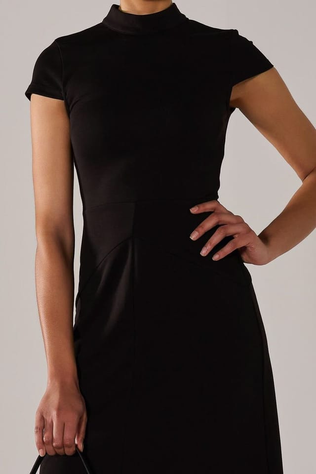 Jolie Moi Jolie Moi Women's Ponte Cap Sleeve Midi Dress in Black - 3