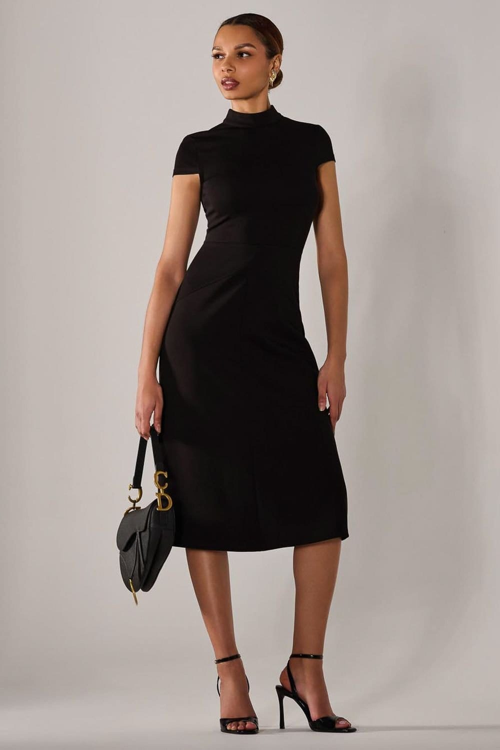 Jolie Moi Jolie Moi Women's Ponte Cap Sleeve Midi Dress in Black - 4