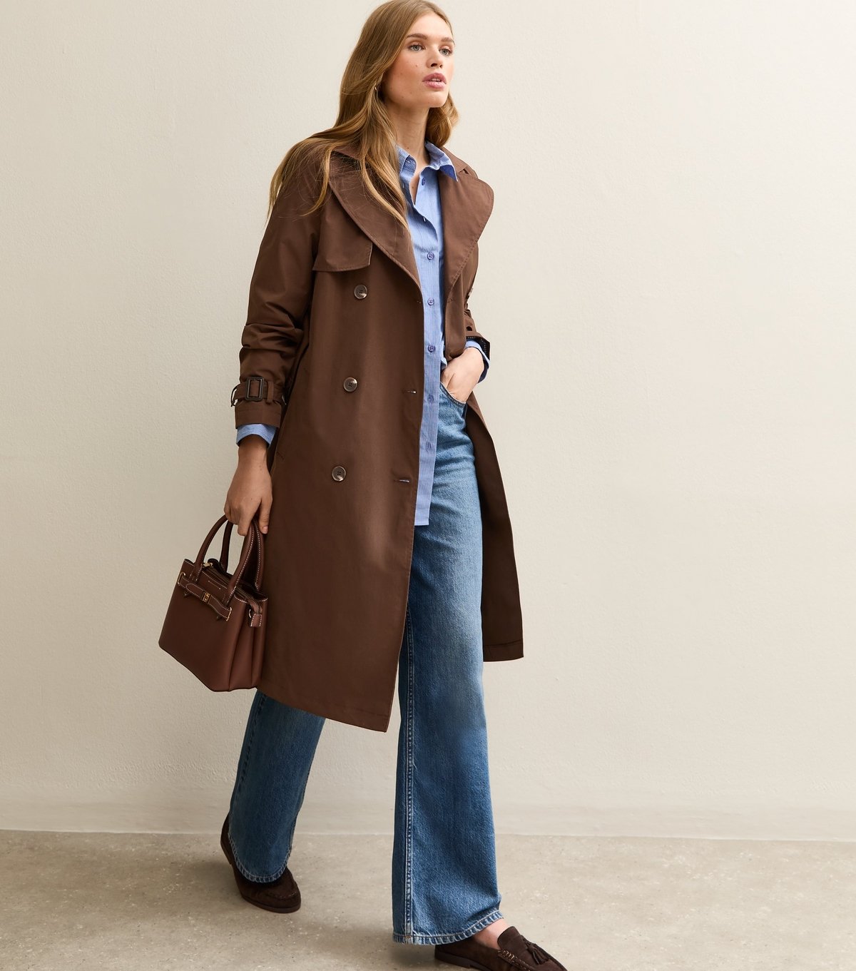 New Look Women's Dark Brown Double Breasted Trench Coat New Look - 3