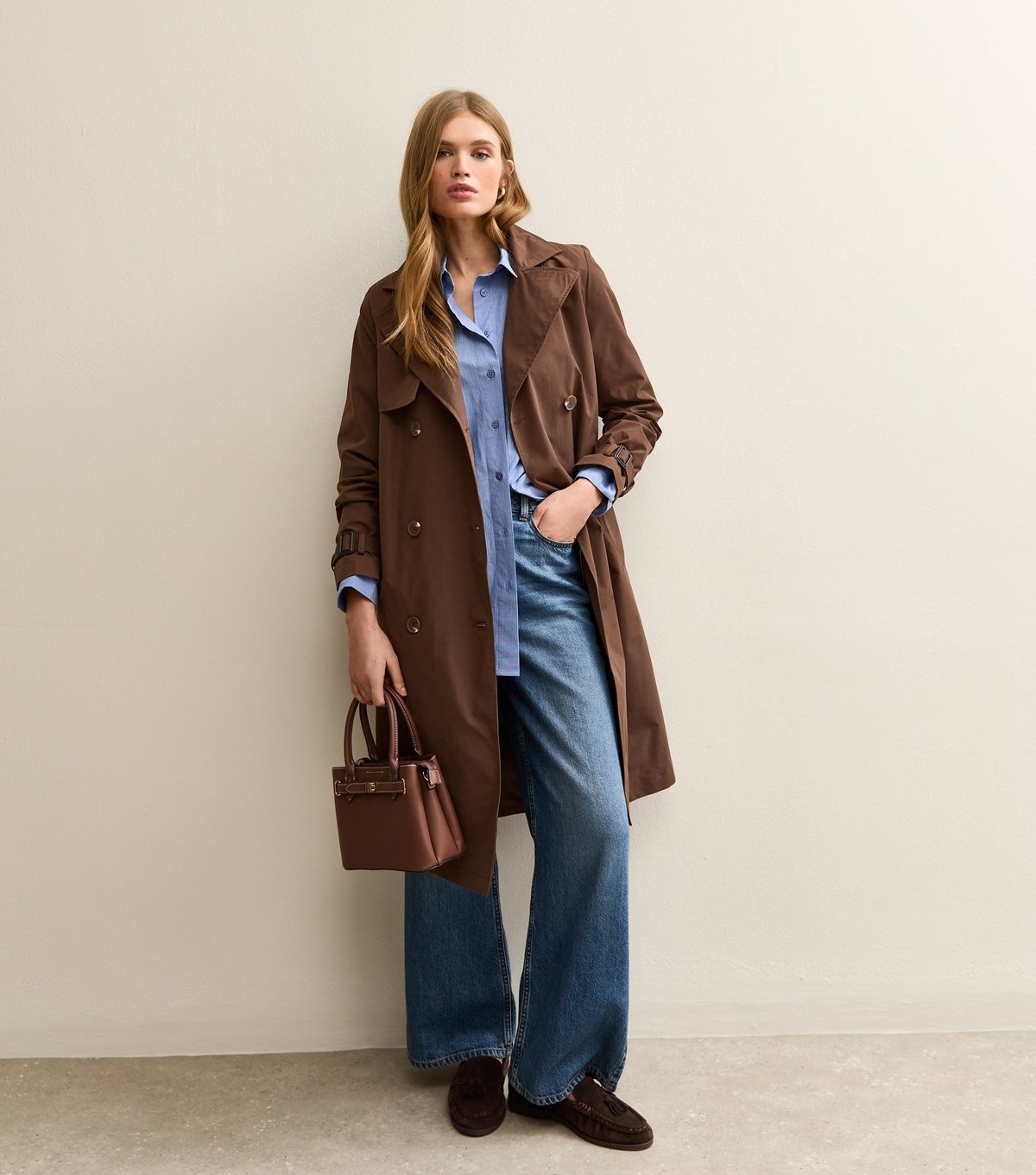 New Look Women's Dark Brown Double Breasted Trench Coat New Look - 4