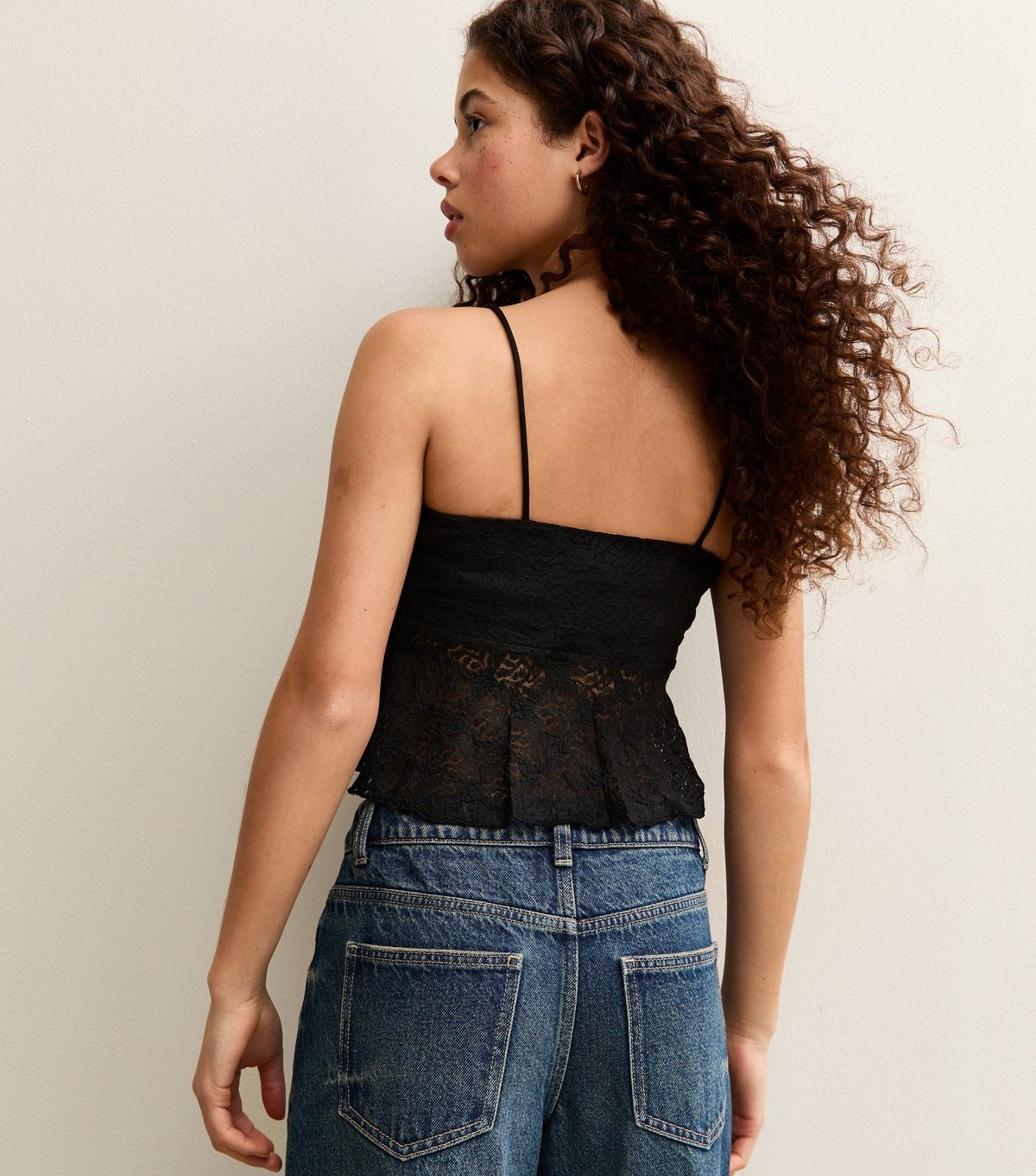 New Look Girls' Black Twisted Front Lace Cami Top New Look - 4