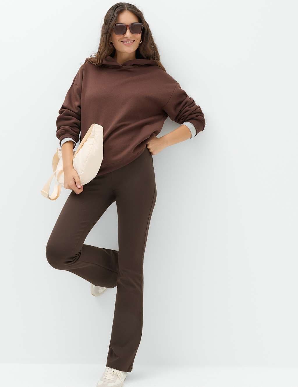 Marks & Spencer M&S Jersey Elasticated Waist Flared Trousers Bitter Chocolate