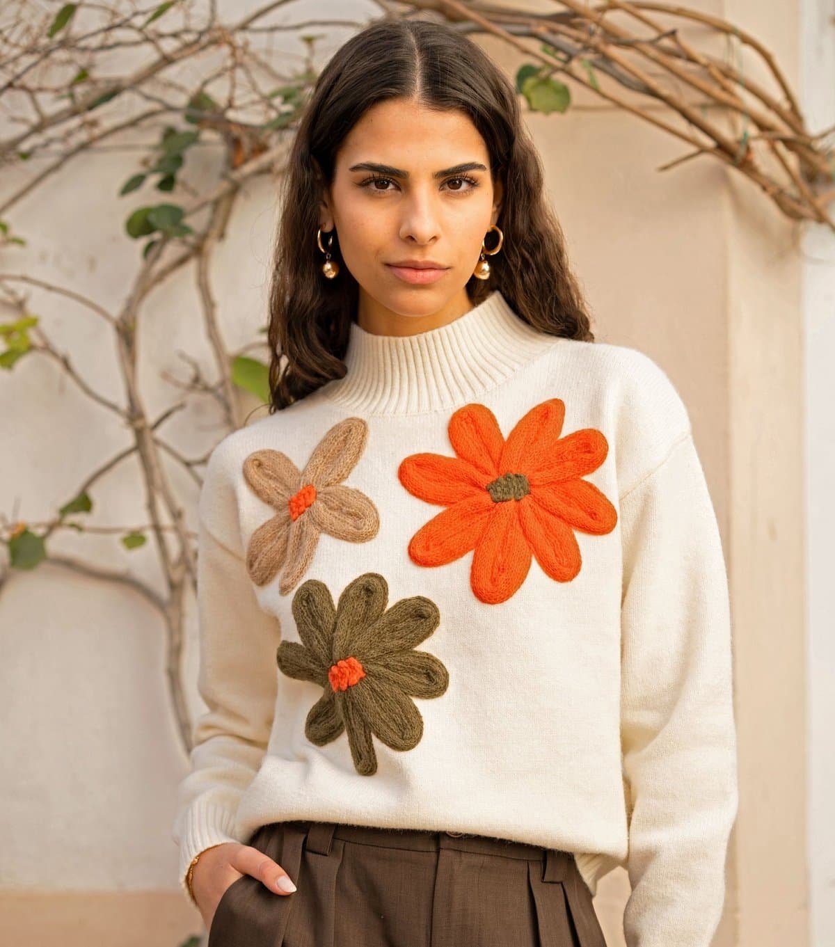 Yumi Women's Ivory Floral Appliqued Jumper Yumi New Look