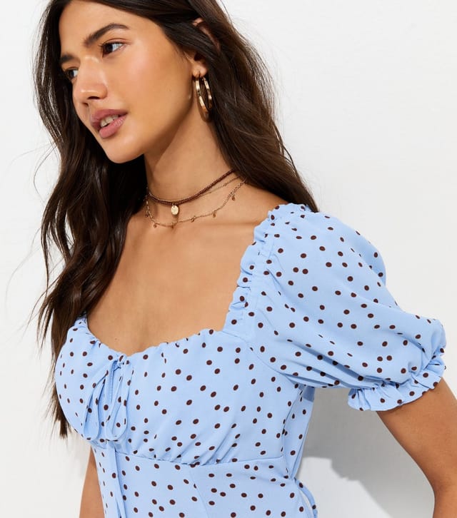 New Look Women's Blue Polka Dot Print Milkmaid Midi Dress New Look - 2