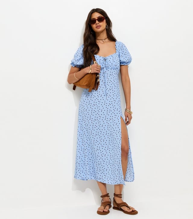 New Look Women's Blue Polka Dot Print Milkmaid Midi Dress New Look - 3