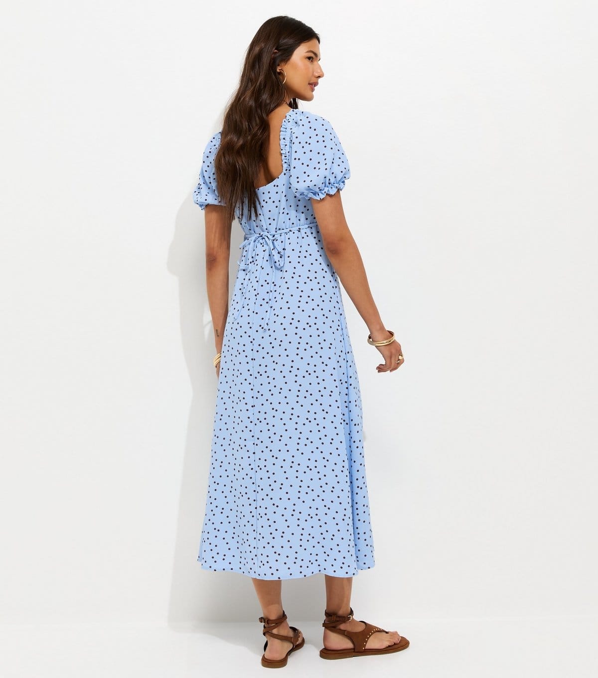 New Look Women's Blue Polka Dot Print Milkmaid Midi Dress New Look - 4
