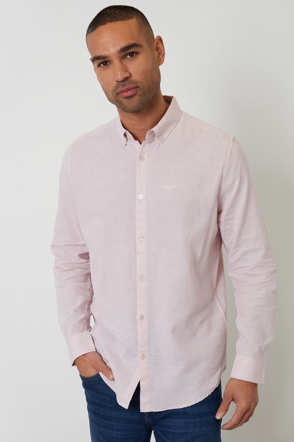 Threadbare Threadbare Men's Linen Blend Long Sleeve Shirt in Pale Pink