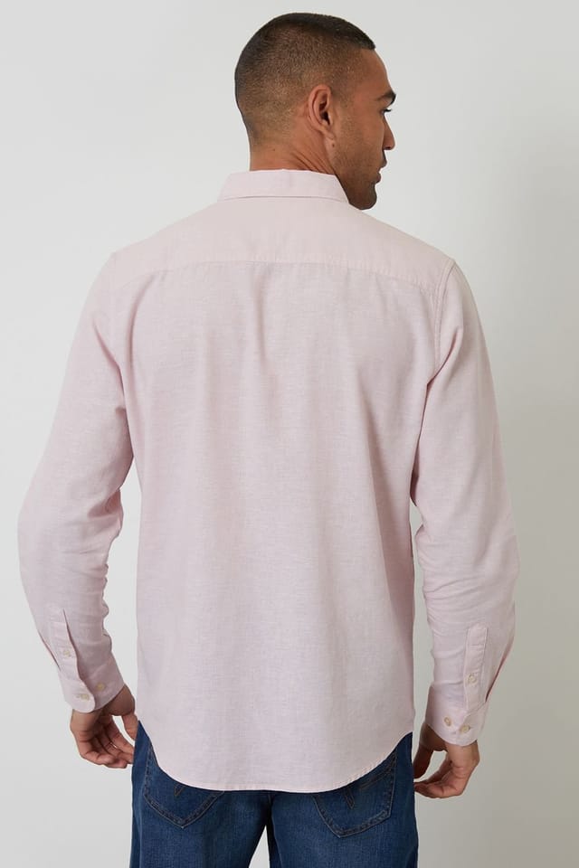 Threadbare Threadbare Men's Linen Blend Long Sleeve Shirt in Pale Pink - 2