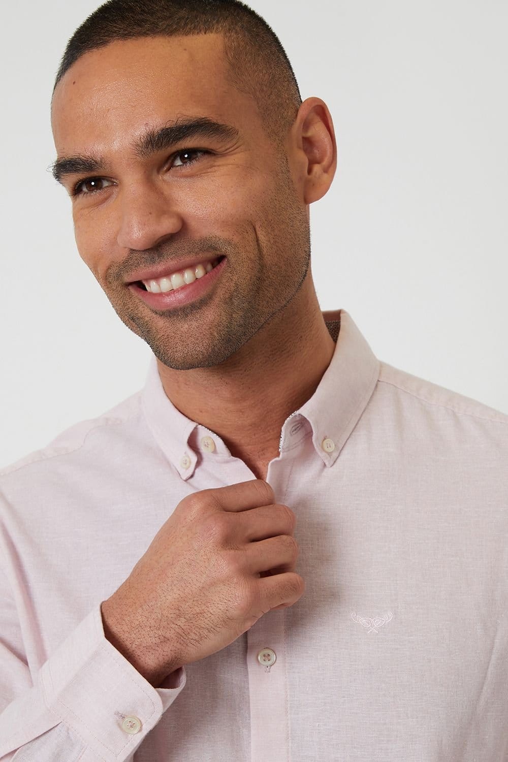 Threadbare Threadbare Men's Linen Blend Long Sleeve Shirt in Pale Pink - 4