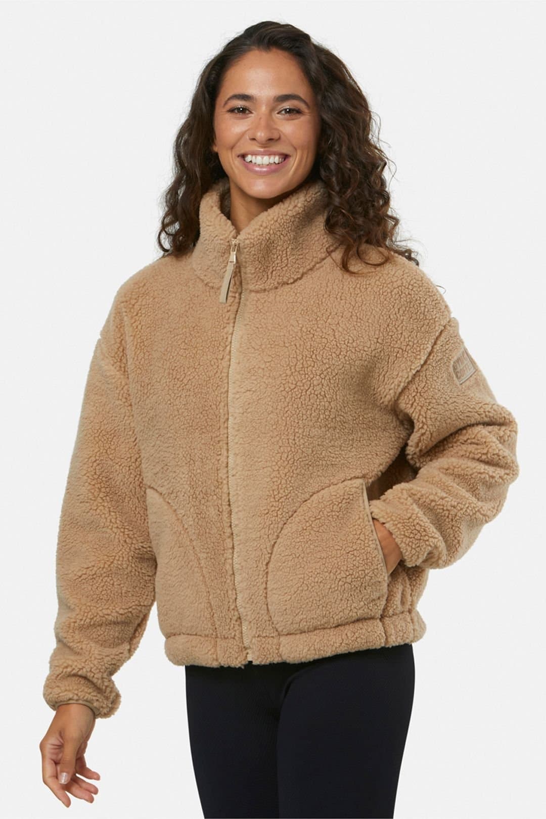 Gym + Coffee Gym + Coffee Women's Industry Fleece High Collar Jacket Sandstone in Tan