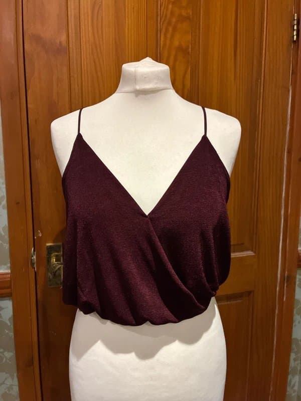Bershka burgundy wrap front cami top